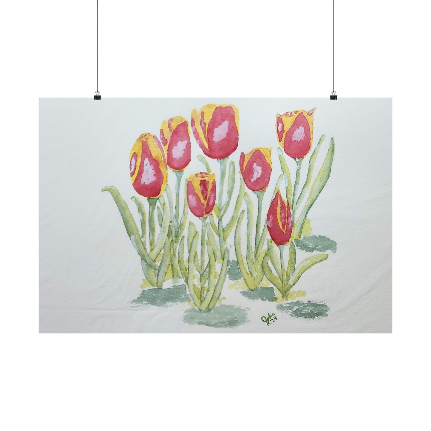 Poster Print - Red and Yellow Tulips Watercolor Painting