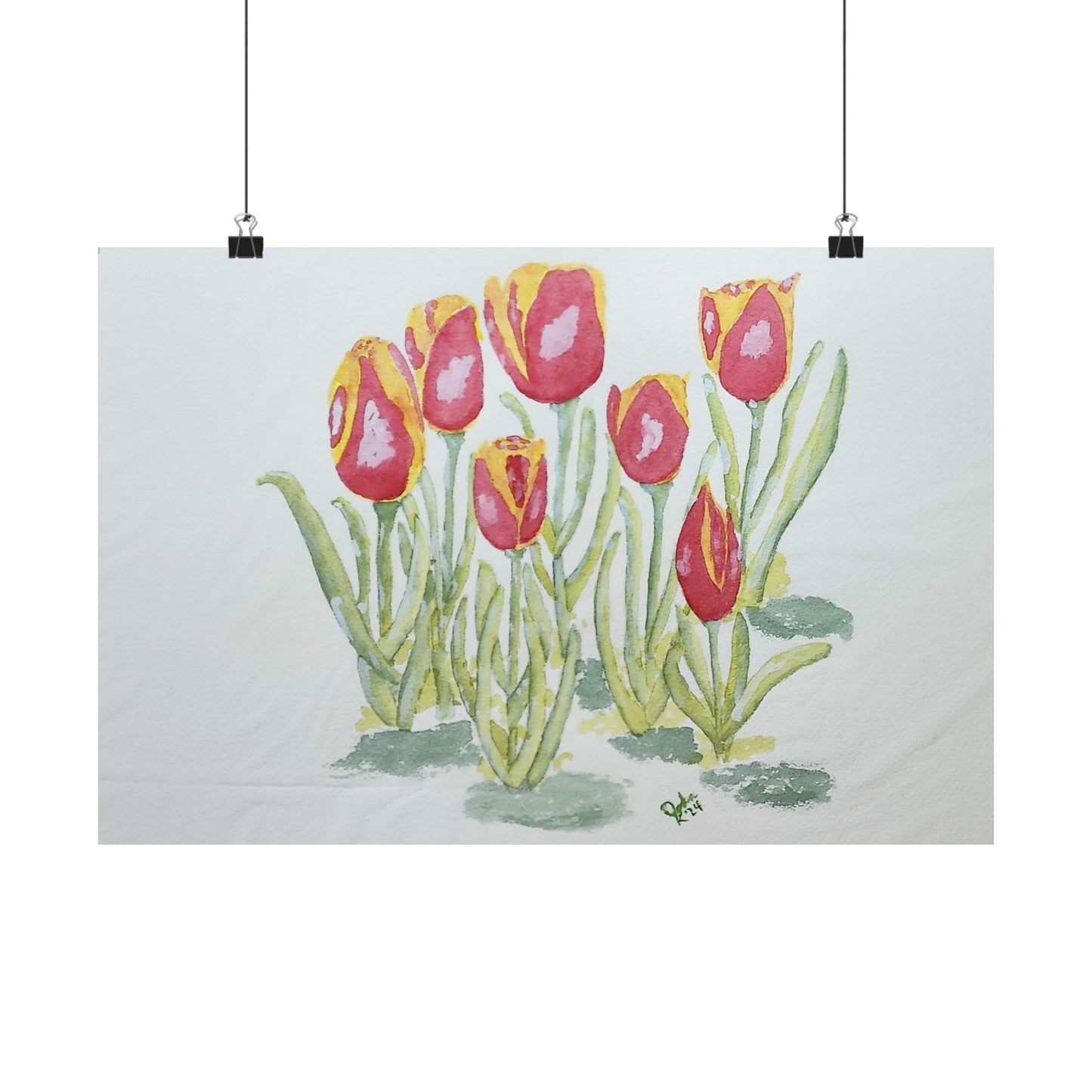 Poster Print - Red and Yellow Tulips Watercolor Painting