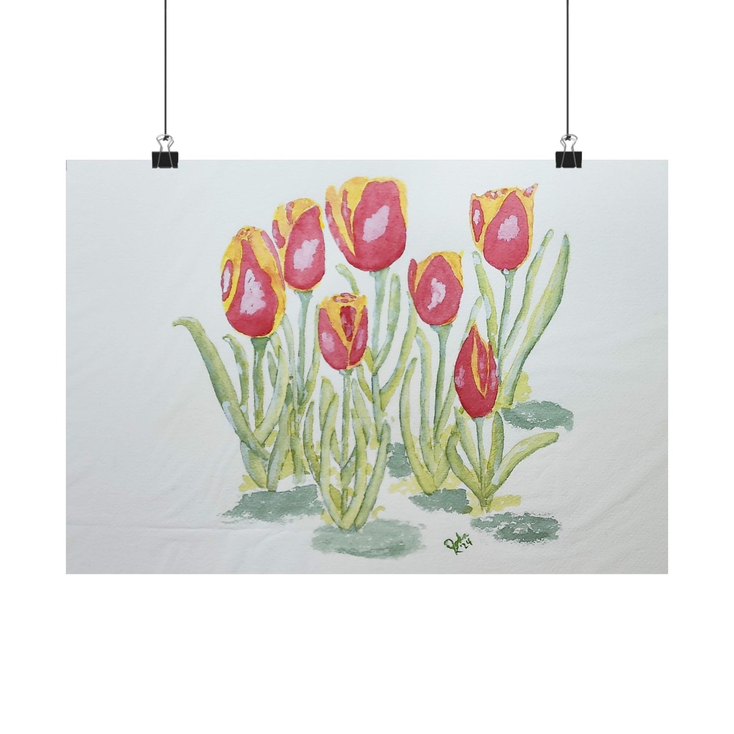 Poster Print - Red and Yellow Tulips Watercolor Painting